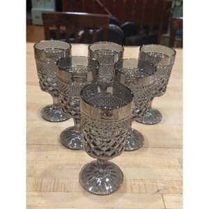 Vintage Anchor Hocking Wexford Smoke Gray Wine Goblets Pewter Mist Set of 6